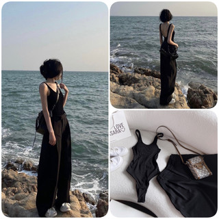 Set áo đen 2 dây hở lưng quần suông