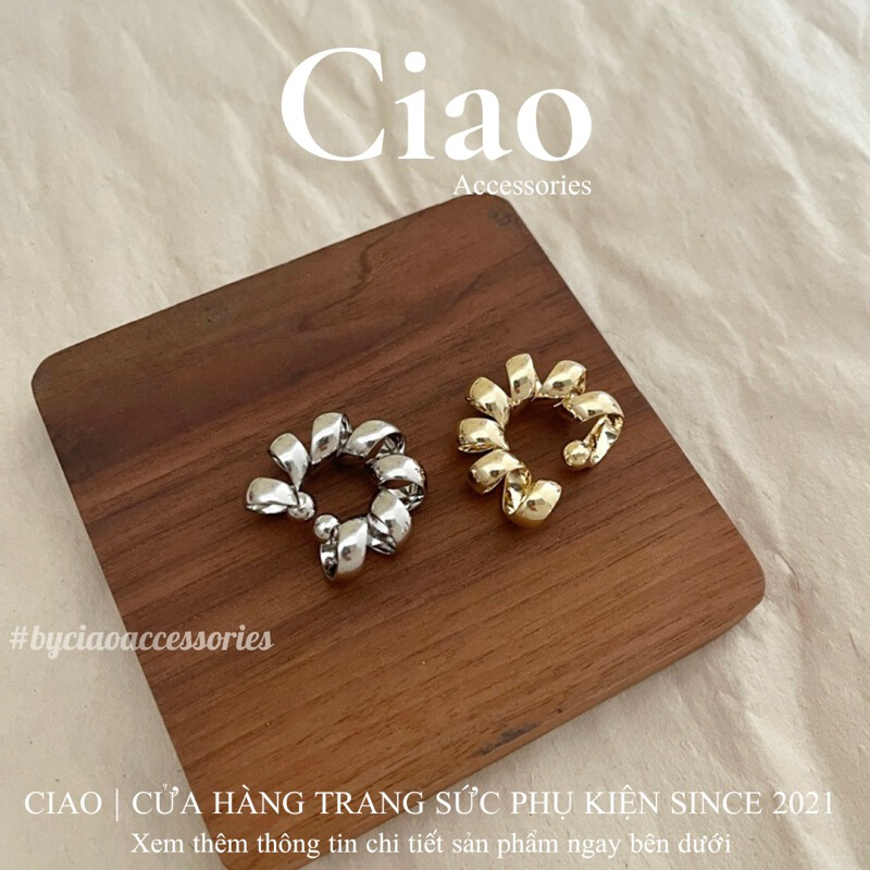 [HOẢ TỐC 1H] Khuyên vành tai/ Kẹp vành tai mạ bạc thiết kế xoắn trendy mã 40 Ciao accessories