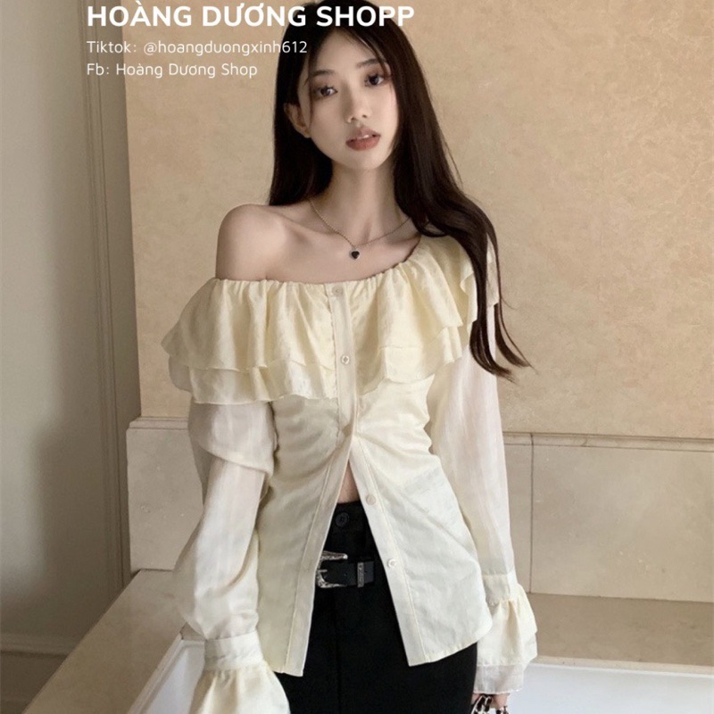 [NEW]ÁO SƠMI TRỄ VAI BÈO TẦNG TAY LOE CÚC DÓC XẺ TRƯỚC tiều thư