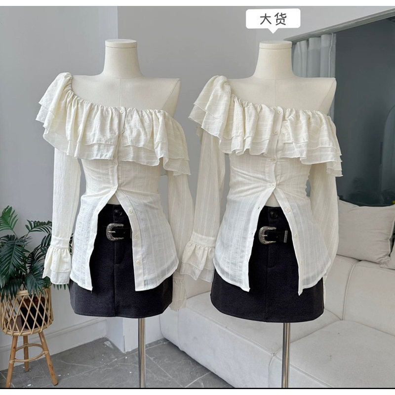 [NEW]ÁO SƠMI TRỄ VAI BÈO TẦNG TAY LOE CÚC DÓC XẺ TRƯỚC tiều thư