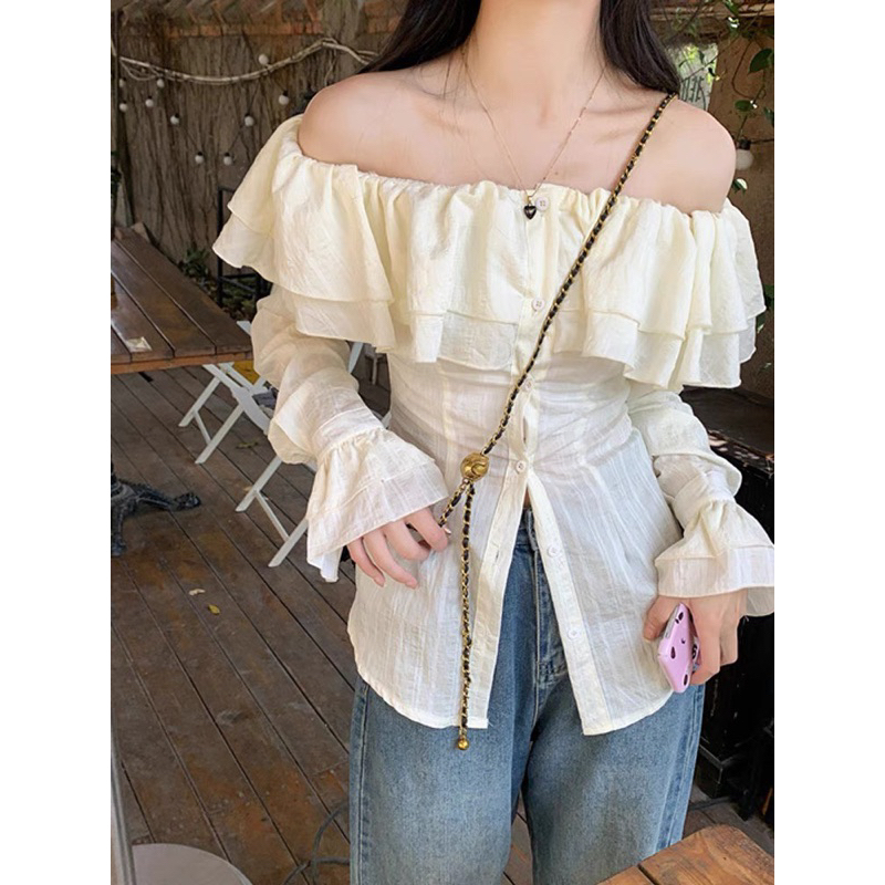 [NEW]ÁO SƠMI TRỄ VAI BÈO TẦNG TAY LOE CÚC DÓC XẺ TRƯỚC tiều thư