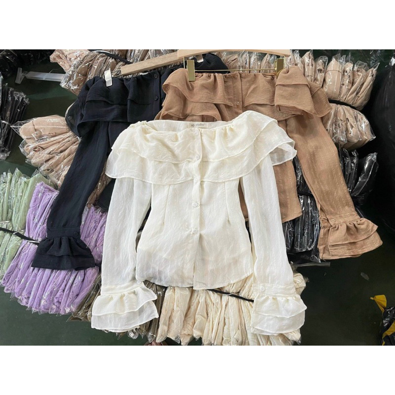 [NEW]ÁO SƠMI TRỄ VAI BÈO TẦNG TAY LOE CÚC DÓC XẺ TRƯỚC tiều thư