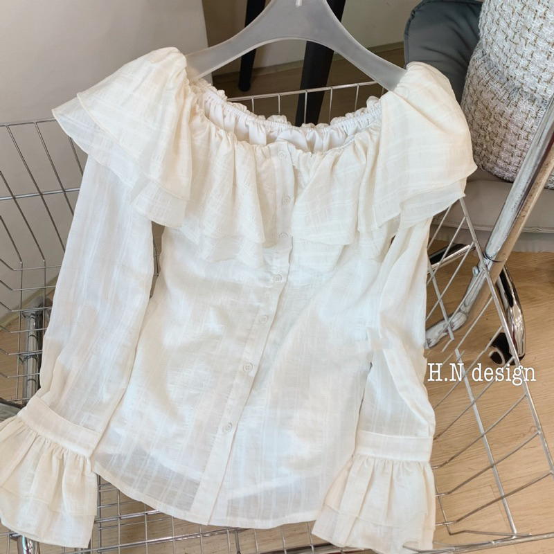 [NEW]ÁO SƠMI TRỄ VAI BÈO TẦNG TAY LOE CÚC DÓC XẺ TRƯỚC tiều thư