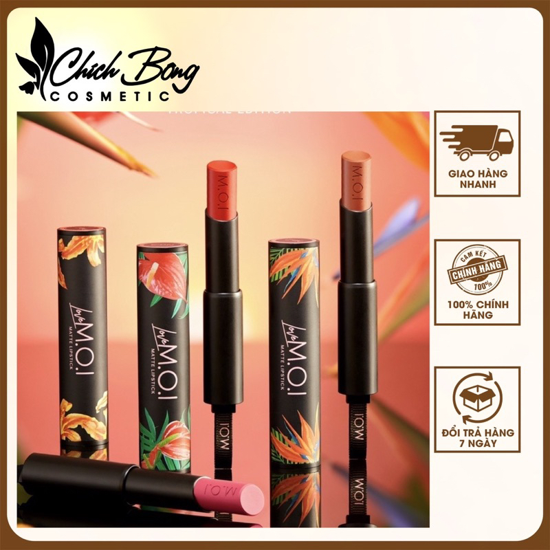 SON THỎI BST SON THỎI LOVE M.O.I TROPICAL PHIÊN BẢN GIỚI HẠN (nhung lì mềm mượt, chống lão hoá)