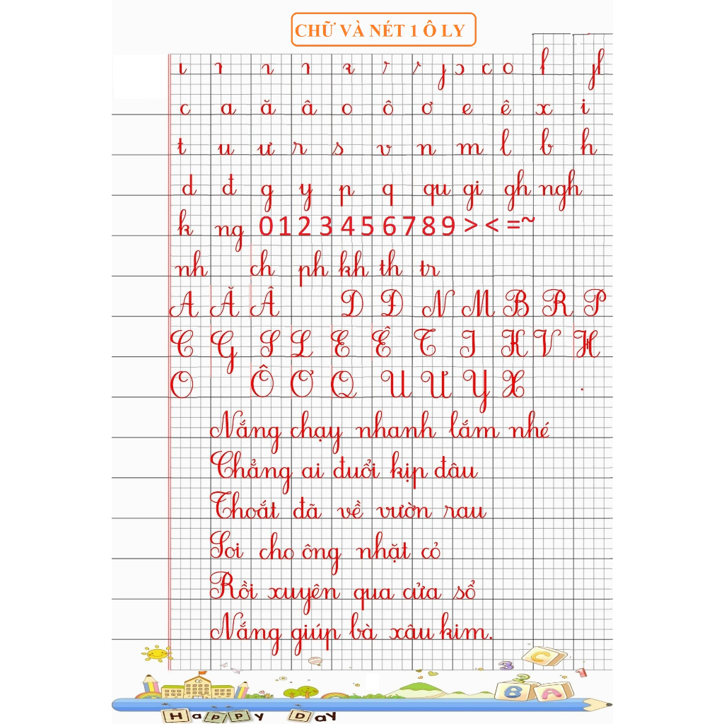 Mẫu chữ và nét 1 ly, 2 ly chuẩn cho bé lớp 1