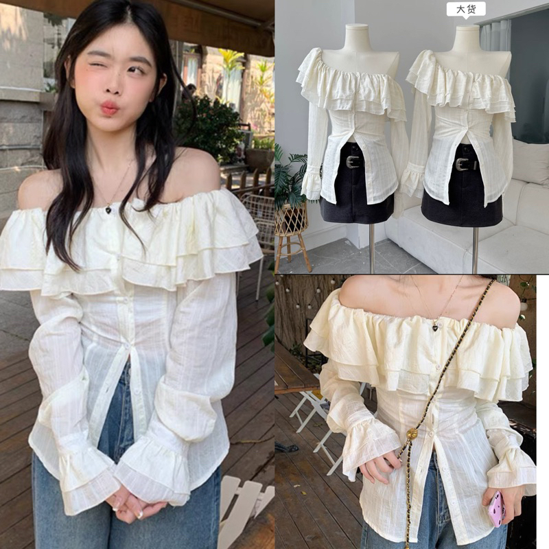 [NEW]ÁO SƠMI TRỄ VAI BÈO TẦNG TAY LOE CÚC DÓC XẺ TRƯỚC tiều thư