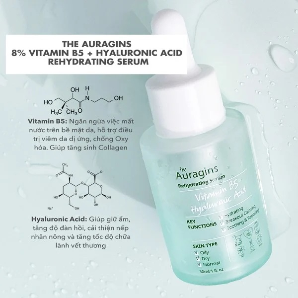 Serum Cấp Ẩm Phục Hồi The Auragins 8% Vitamin B5 & Hyaluronic Acid Serum 30ml