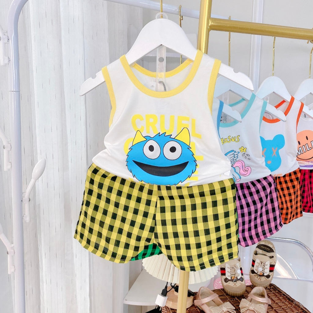 Bộ ba lỗ bé trai , bộ ba lỗ bé gái chất thun lạnh từ sơ sinh đến 16kg - JKIDS