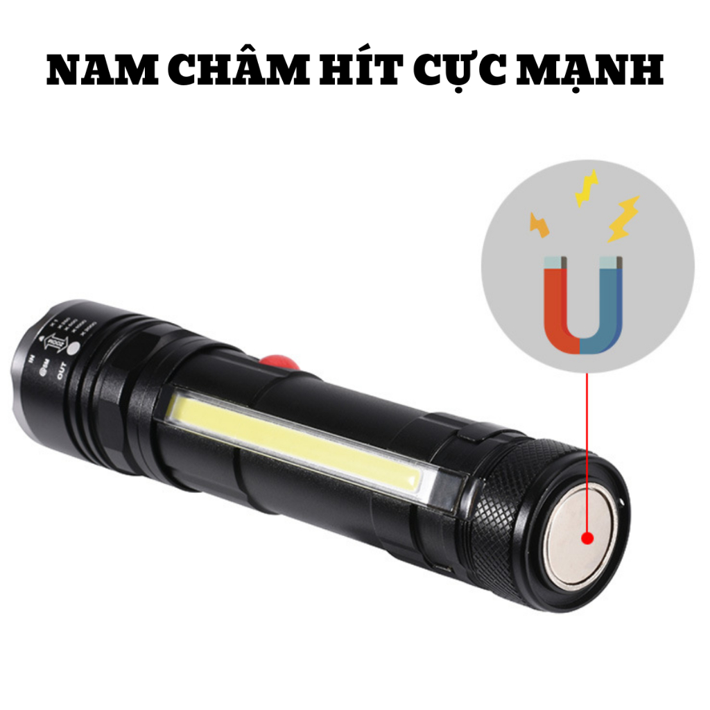 ĐÈN PIN CẦM TAY XML - T12 CHIẾU SÁNG TỐT, THIẾT KẾ NHỎ GỌN, ĐÈN PIN SIÊU SÁNG T12 SẠC USB CÓ LED COB & NAM CHÂM HÍT