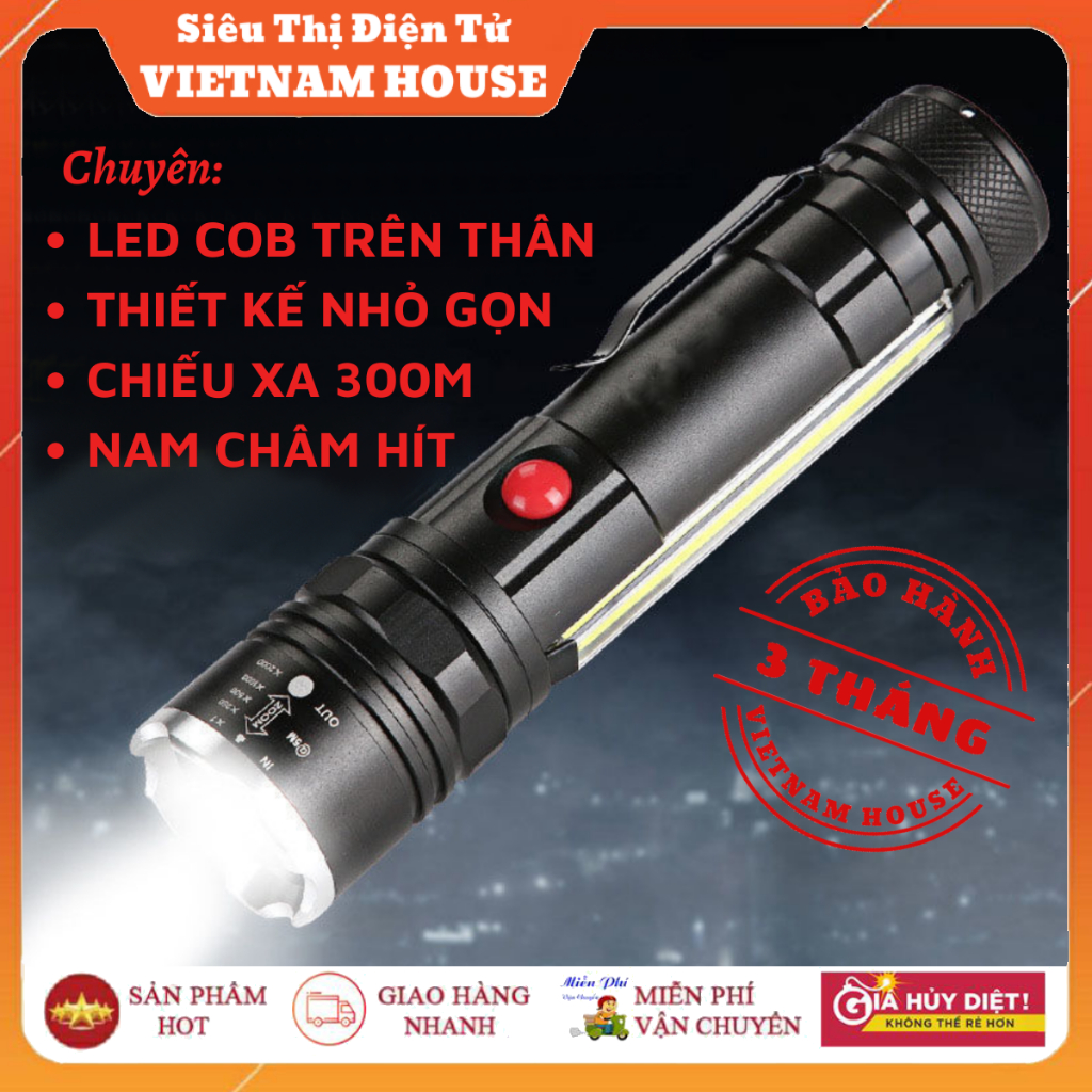 ĐÈN PIN CẦM TAY XML - T12 CHIẾU SÁNG TỐT, THIẾT KẾ NHỎ GỌN, ĐÈN PIN SIÊU SÁNG T12 SẠC USB CÓ LED COB & NAM CHÂM HÍT