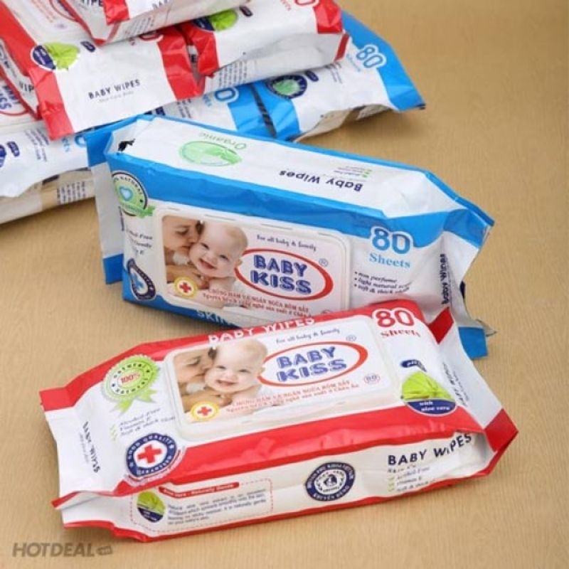 Bịch Khăn Uớt Baby WIPES - 80 tờ cho bé (không mùi, không màu) | Khăn lau bếp, khăn lau giày, khăn ướt mini