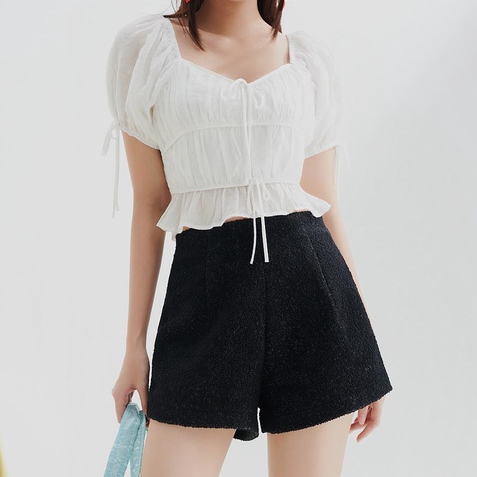 Quần short ngắn có dây kéo lưng thời trang GAGO màu đen GO4238