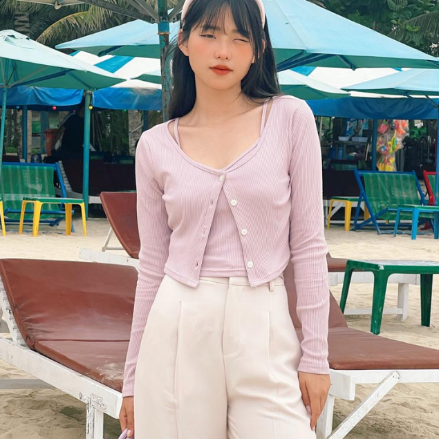 Áo khoác thun tay dài gài nút thời trang GAGO màu tím GA4318 - không kèm áo trong