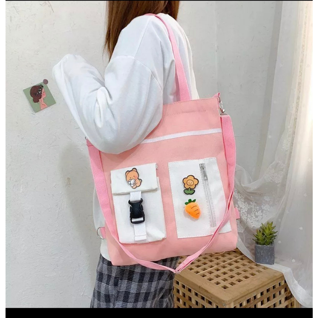 Túi tote đeo vai vải bố học sinh đi chơi phong cách ulzzang phối túi hộp