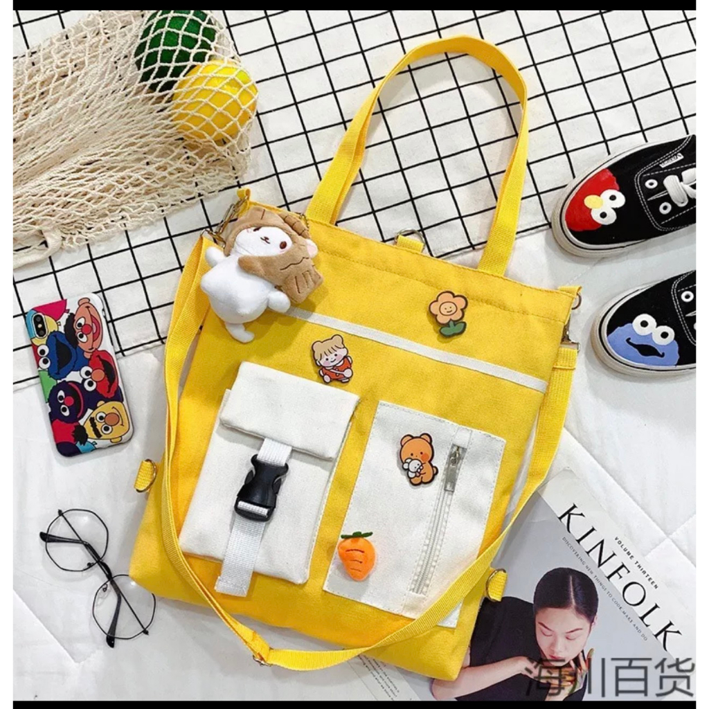Túi tote đeo vai vải bố học sinh đi chơi phong cách ulzzang phối túi hộp