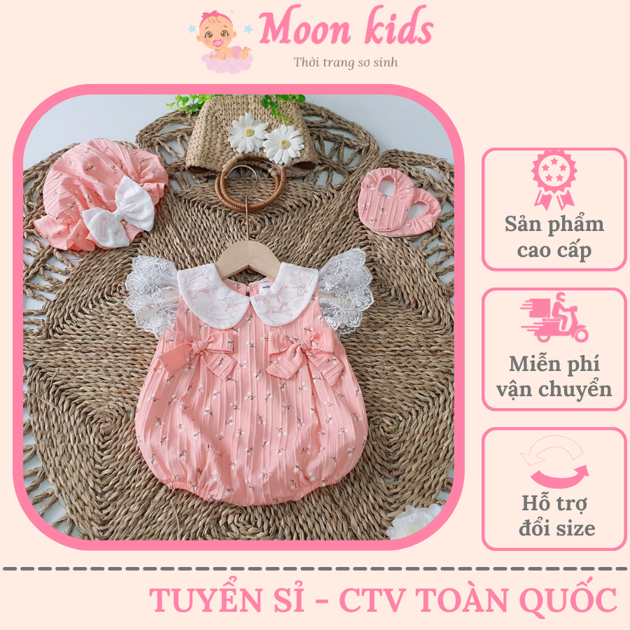 Bodysuit Cho Bé Gái Sơ Sinh Hoa Nhí Cam, Kèm Mũ Và Giày. Đầm Đầy Tháng, Body Bé Gái Thiết Kế Cao Cấp Chất Đẹp