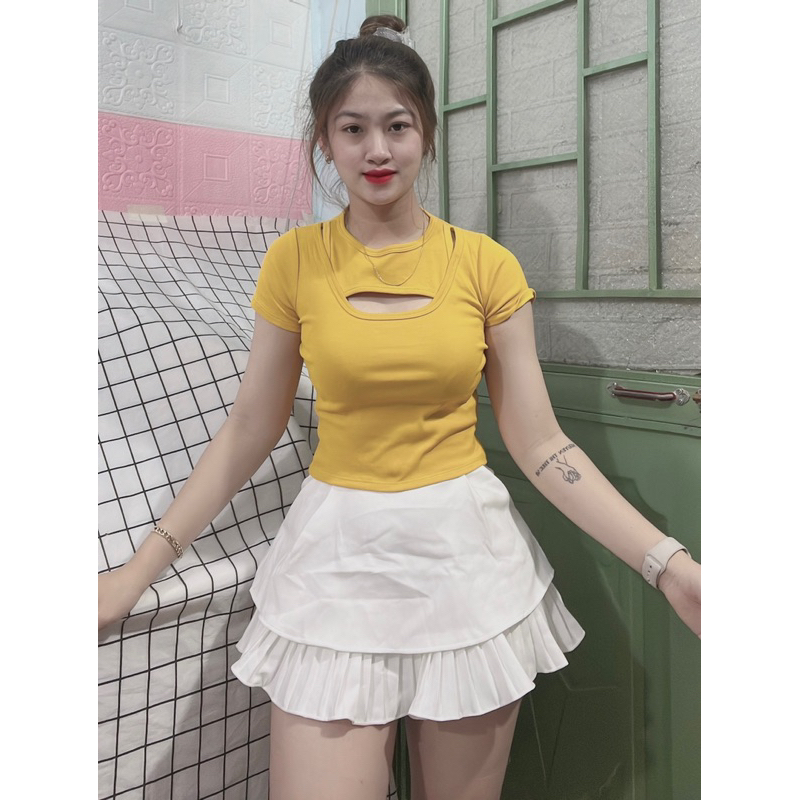 áo thun body croptop tay ngắn khoét vai