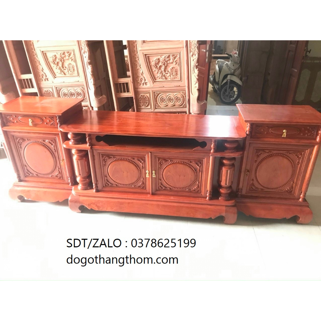 kệ tivi gỗ hương đá 2m phòng khách giá thật