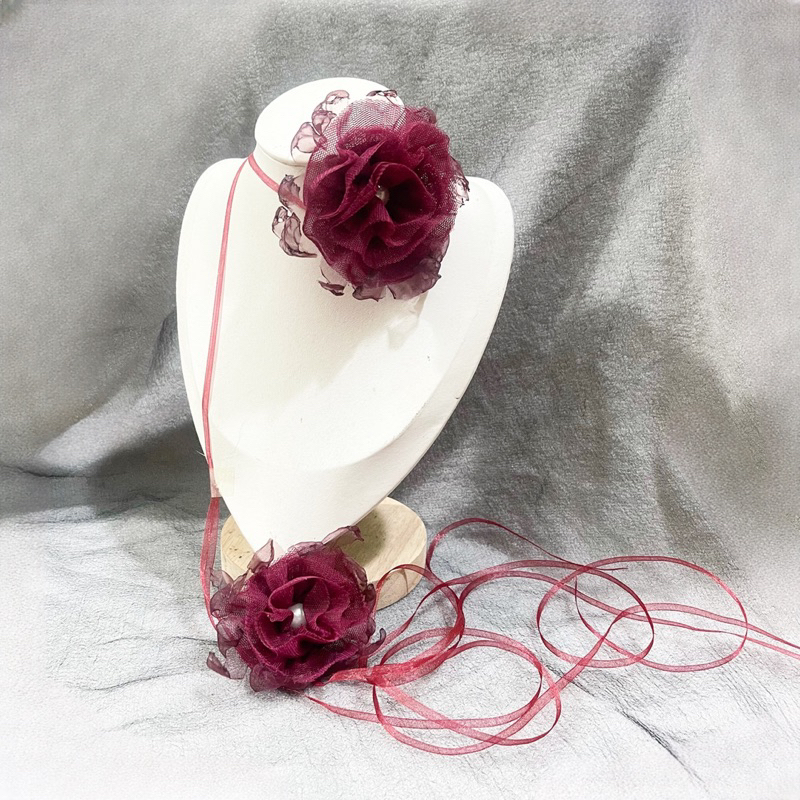 Bộ vòng cổ hoa voan dây dài cho mẹ và bé có bán lẻ 6 màu xinh xắnmax VY-993