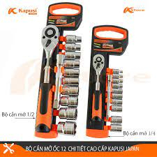 BỘ TUÝP KHẨU 1/4 (12 CHI TIẾT) KAPUSI JAPAN - BỘ TAY VẶN KÈM KHẨU VẶN ỐC, Tuýp mở bulong, Bộ điếu mở ốc