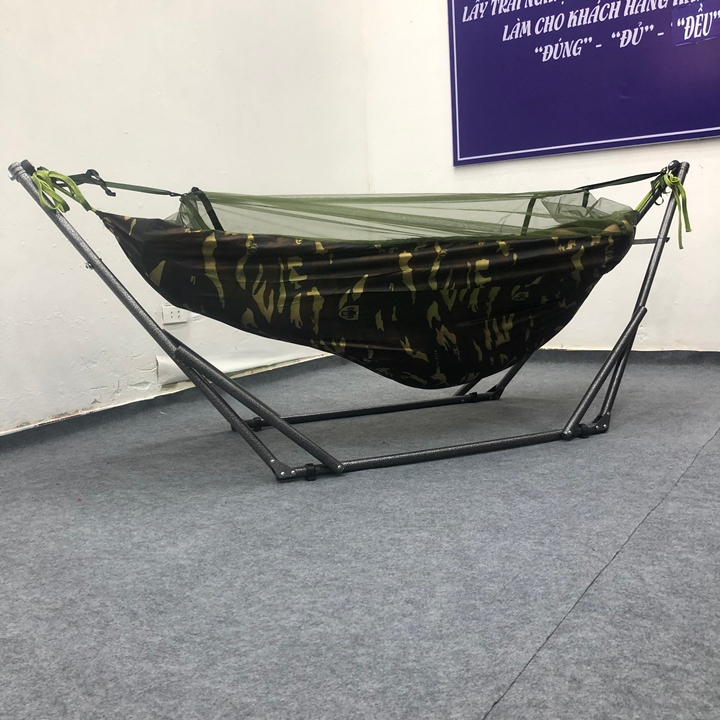 Võng dù màu rằn ri có mùng không có lót bông tặng kèm 3m dây dù loại tốt