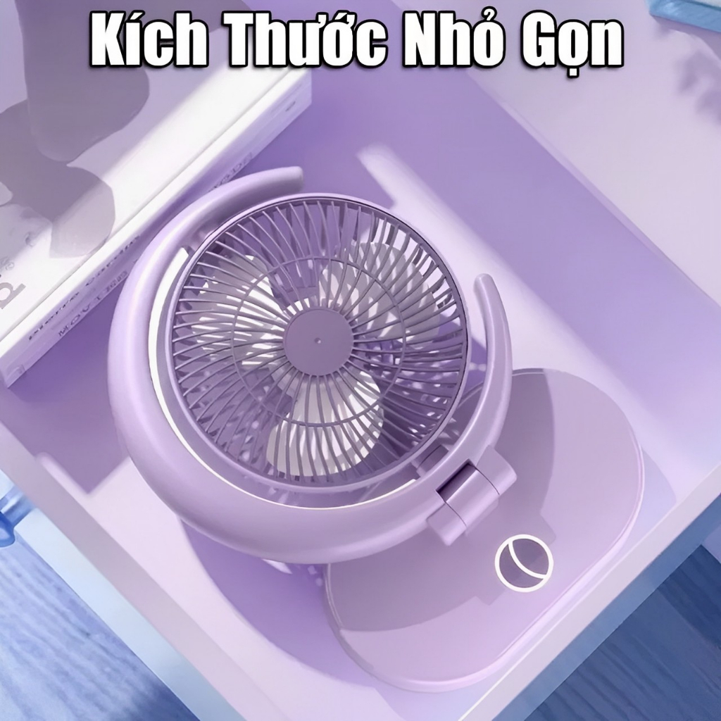 Quạt Tích Điện Để Bàn Mini 4 Cấp Độ Gió, Động Cơ Không Tiếng Ồn Kết Hợp Đèn Ngủ Tyth
