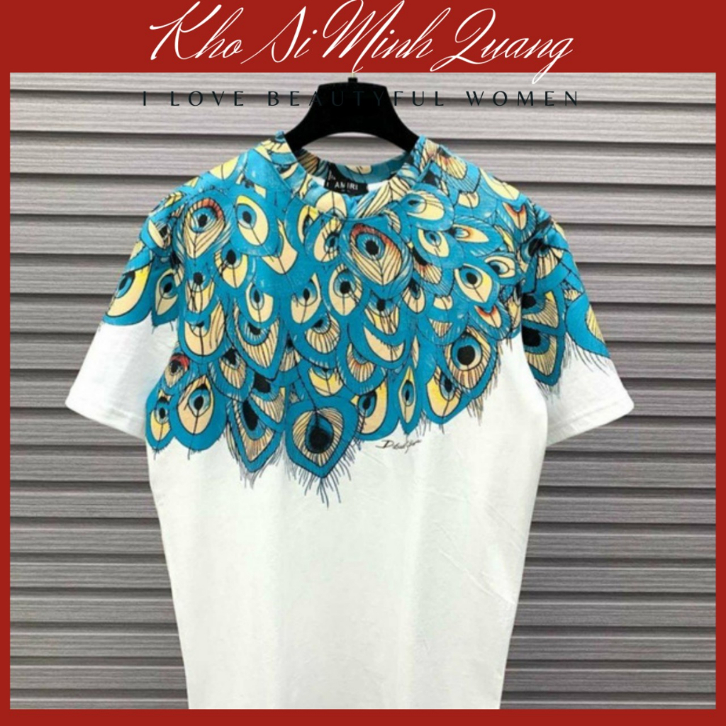 Áo thun in con chim công 2 mặt chất thun cotton hè thoáng mát, áo phông họa tiết cánh chim