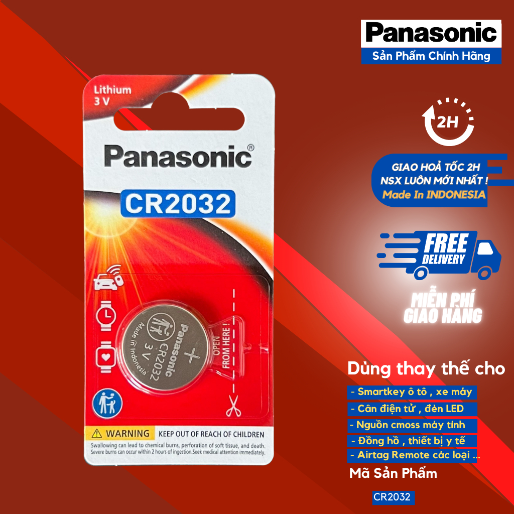Vỉ 1 Viên Pin CR2032 Lithium 3V Panasonic Cao Cấp Made In Indonesia chính hãng