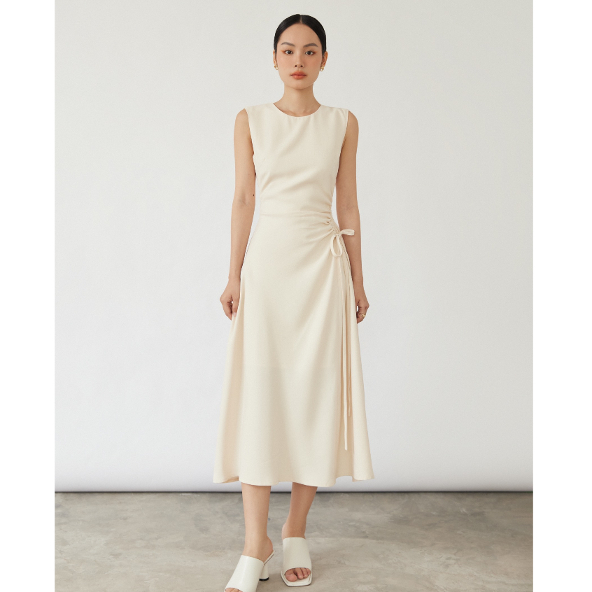 Đầm dài qua gối váy công sở dây rút chiết eo UP2 workshop Luka Dress