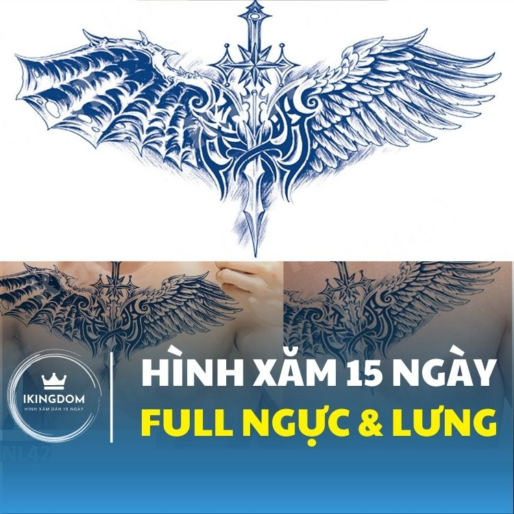 【IKINGDOM】Hình xăm 15 ngày NGỰC & LƯNG 15x28cm full tờ chống thấm nước nguyên liệu thảo dược mẫu thiết kế độc quyền