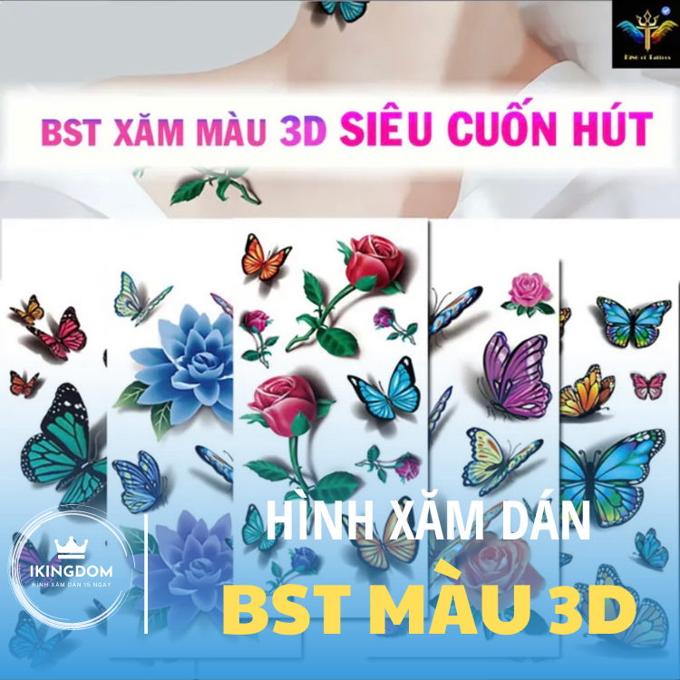 【IKINGDOM】Hình xăm màu 3D siêu cuốn KT 9x19cm, công nghệ in mới nhất 2023 giữ hình 5-7 ngày lên màu nét đẹp như xăm thật