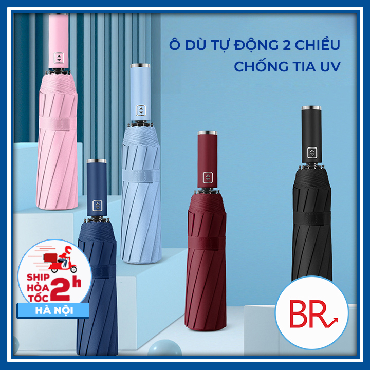 Ô dù tự động gấp gọn 2 chiều chống tia UV 10 nan che nắng đi mưa - Ô tự động đóng mở 2 lớp dày dặn chống thấm Br 01878