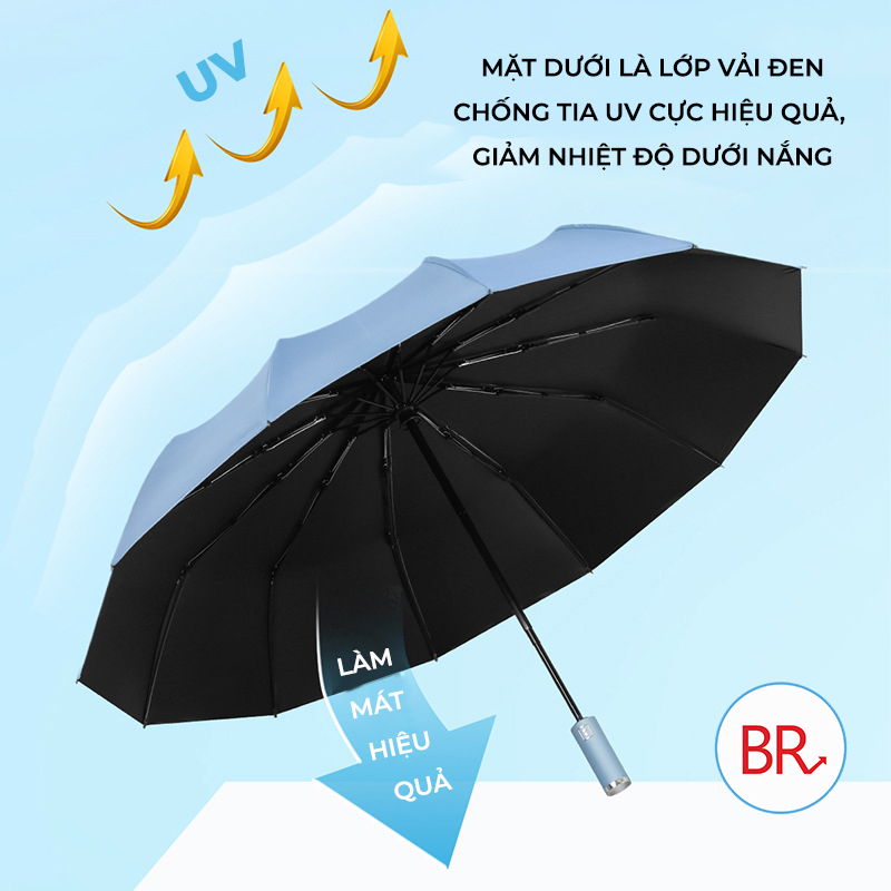 Ô dù tự động gấp gọn 2 chiều chống tia UV 10 nan che nắng đi mưa - Ô tự động đóng mở 2 lớp dày dặn chống thấm Br 01878