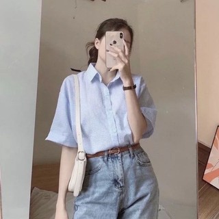 Áo somi kẻ xốp phong cách hàn quốc