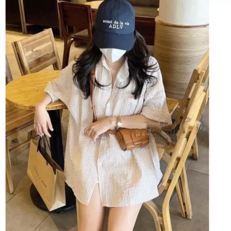 Áo somi kẻ xốp phong cách hàn quốc