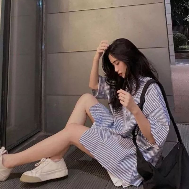 Áo somi kẻ xốp phong cách hàn quốc