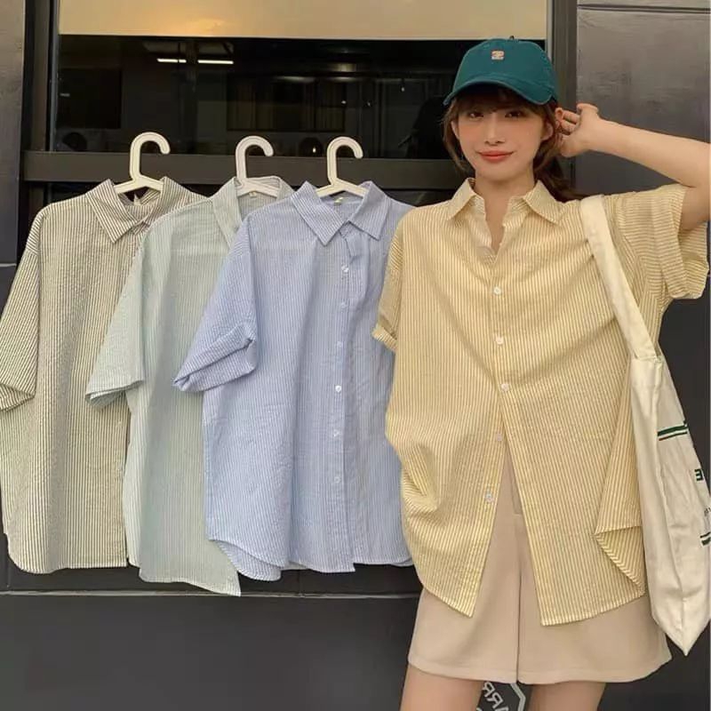 Áo somi kẻ xốp phong cách hàn quốc