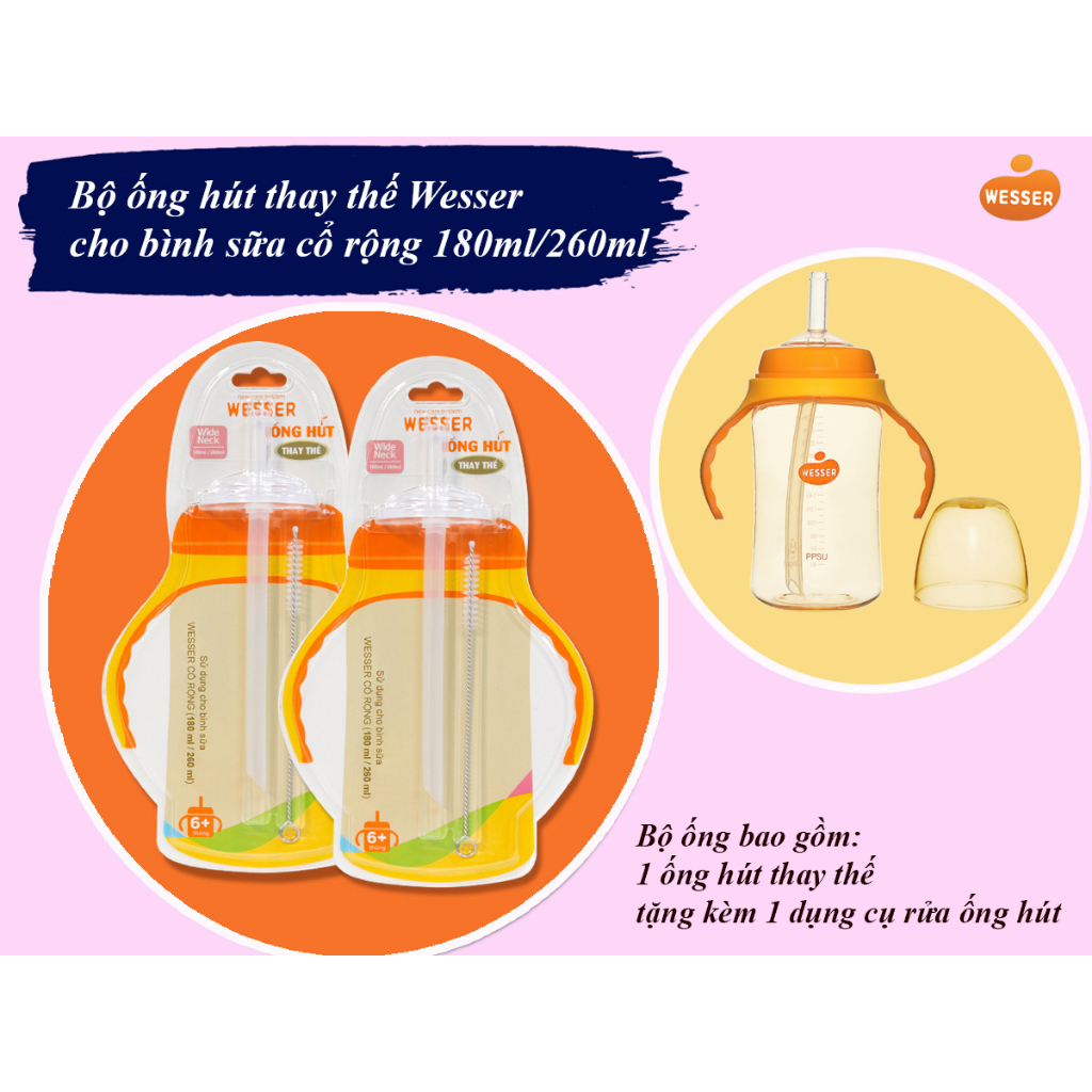 Ống Hút Thay Thế Bình Wesser Cổ Rộng 180ML VÀ 260ML Và Một Số Bình Sữa Cổ Rộng Thông Dụng Khác Cùng Loại