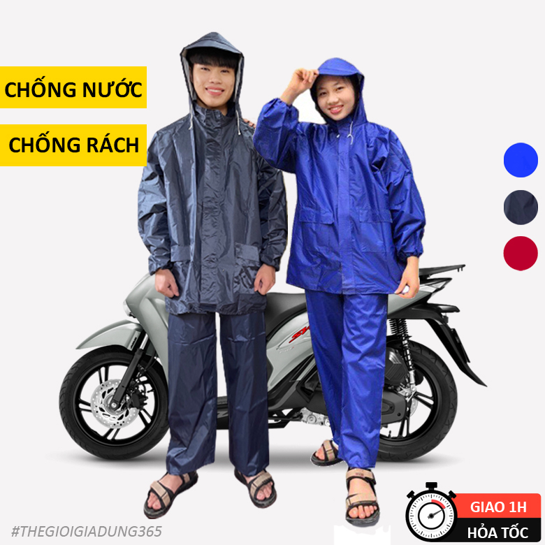 Áo Mưa Bộ Người Lớn Nam Nữ Kèm Quần Cao Cấp 1 Người Vải Dù Tổ Ong Chống Thấm Choàng Trùm Toàn Thân Đi Xe Máy Tiện Dụng