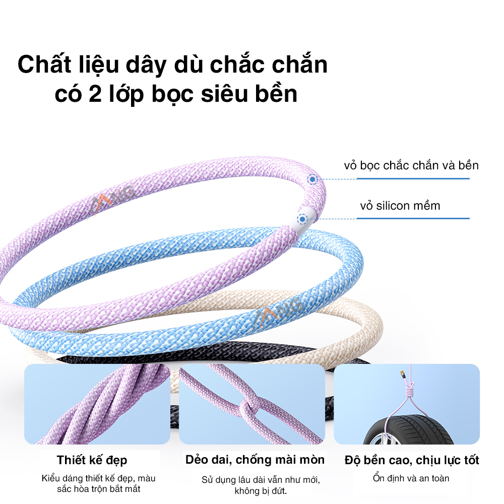 Dây cáp sạc nhanh 3 trong 1 Rockspace G20 dây dù chống rối sạc cùng lúc 3 thiết bị hàng chính hãng - Bảo hành 12 tháng
