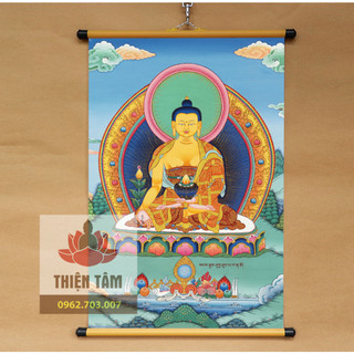 [NHIỀU MẪU] Tranh mật tông thangka Phật Dược Sư 40x60cm bằng vải phủ bóng cao cấp dày dặn
