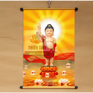 Tranh Đức Phật Đản Sanh 40x60cm treo tường bằng vải cao cấp dày dặn