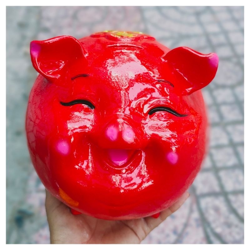 HEO ĐẤT HÌNH MẶT CƯỜI TÀI LỘC NHỎ CHẤT LIỆU THẠCH CAO (NGANG 16 CM DÀI 28 CM CAO 18 CM)