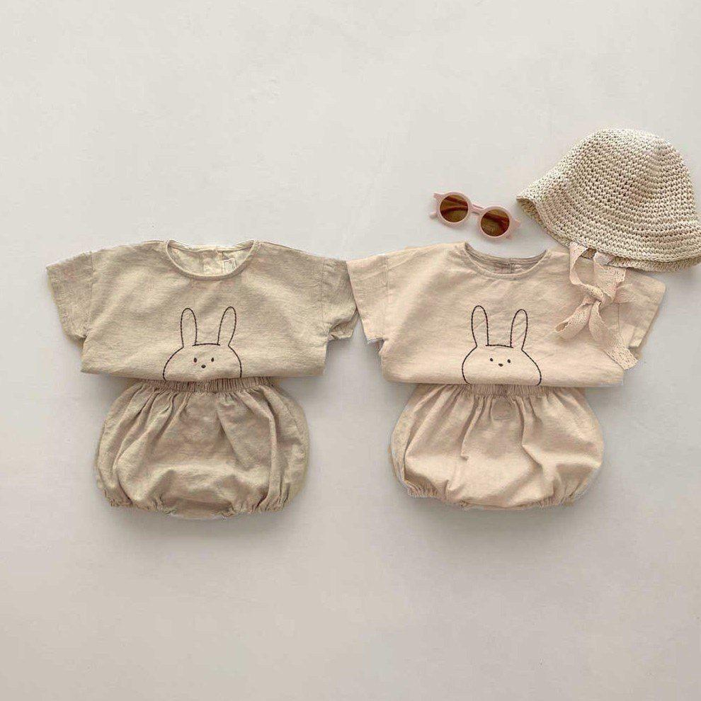 Bộ áo + quần Hokiha Kid hình thỏ dễ thương cho bé trai bé gái chất đũi mềm mại thoáng mát size 7-17kg TE284