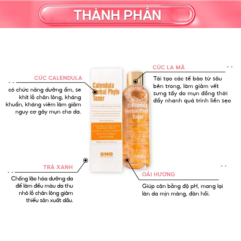 Toner Hoa Cúc SNO Calendula Herbal Phyto 200ml Dưỡng Ẩm Cân Bằng Da - DUXBO