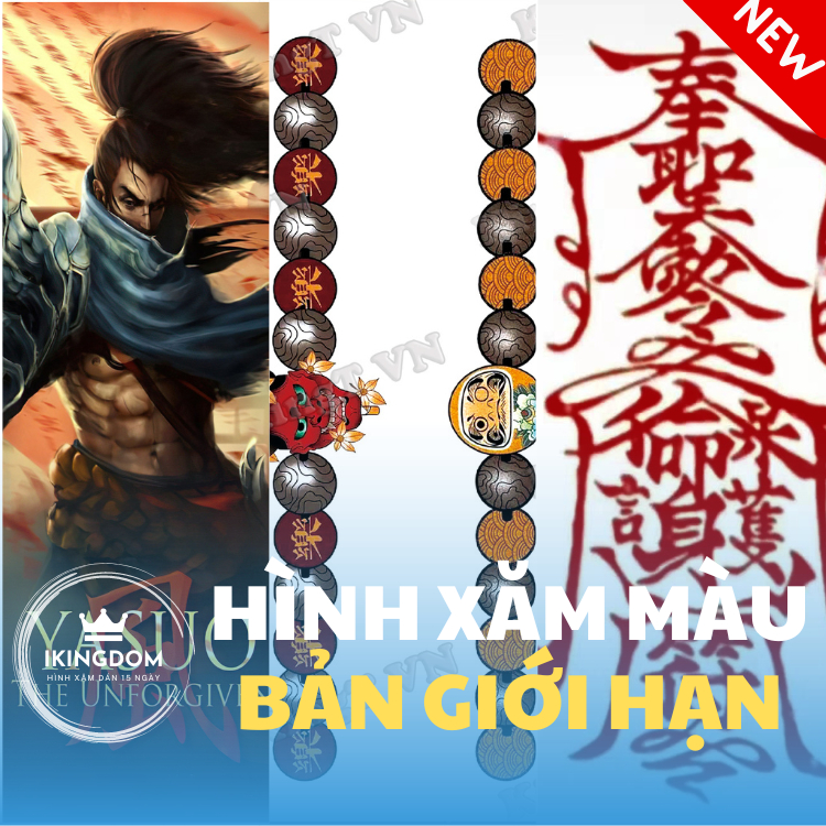 【IKINGDOM】Hình xăm màu tạm thời 5-7 ngày hình xăm VÒNG TAY, CHUỖI HẠT, BÙA BÌNH AN, YASUO Hàng cực HOT HIT mới ra lò NEW