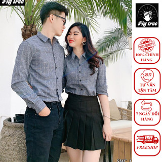 Set Áo Sơ Mi Cặp Fig Tree Caro Xám Mã 126A Cực Hot Vượt Thời Gian