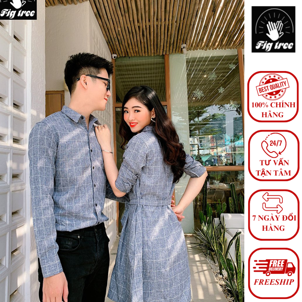Set Sơ Mi Váy Đôi Fig Tree Caro Xám Mã 126A Chưa Bao Giờ Hết Hot