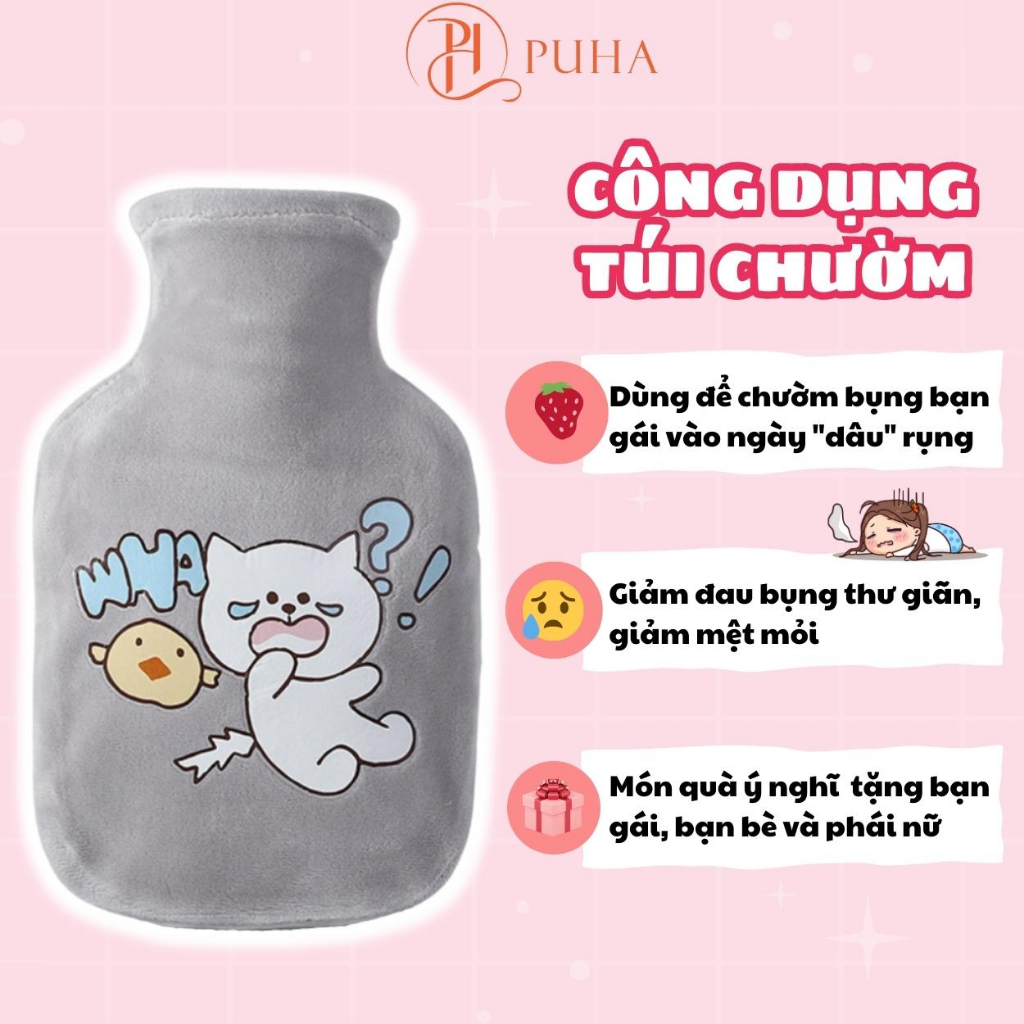 Hộp quà tặng sinh nhật người yêu, combo túi chườm bụng kinh Puha 3 món ý nghĩa