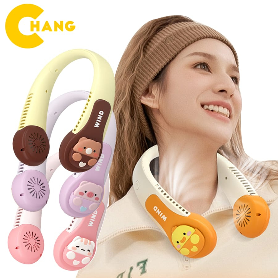 Quạt Đeo Cổ Không Cánh Hình Thú Wind 3D, Quạt Treo Cổ Cao Cấp Phong Cách Hoạt Hình Dễ Thương Sạc USB Dung Lượng Pin Cao